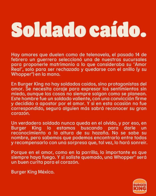 Burger King soldado caido 14 febrero