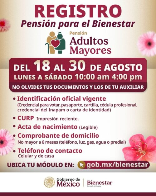 pensión bienestar adultos mayores 65 años registro