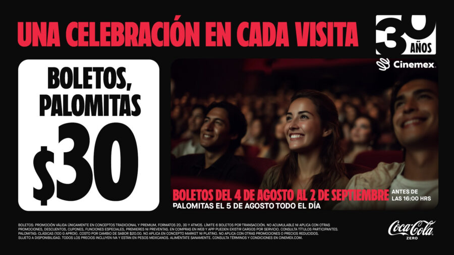 cinemex boletos 30 pesos aniversario