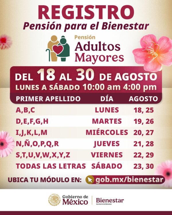 Calendario registro pension mujeres bienestar 2025