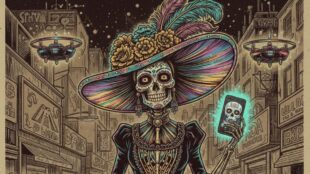 catrina con celular. Imagen Gemini IA