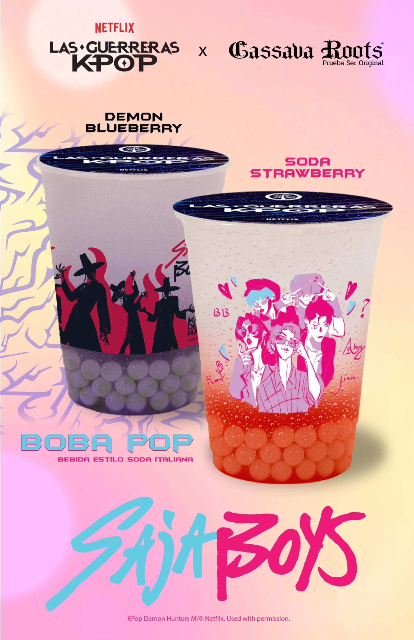 Bebidas y vasos oficiales de Netflix - Las Guerreras K-Pop x Cassava Roots Imagen: Cortesía Cassava Roots