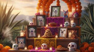 Día de Muertos para perritos muertos. Imagen Gemini IA