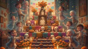 Día de Muertos niños. Imagen Gemini IA