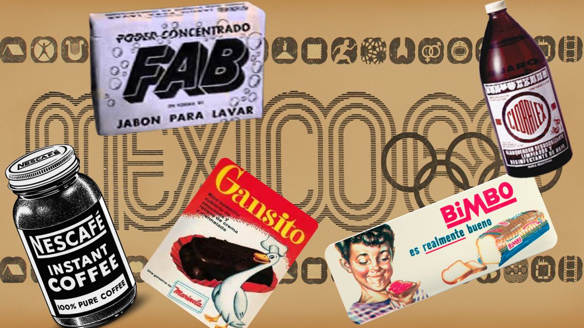 2 de Octubre 1968. Arte cortesía Gobierno de México, Nescafé, Cloralex, Bimbo, Marinela, Fab