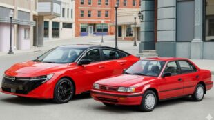 Nissan Sentra 2026 y Nissan Tsuru. Imagen Gemini IA