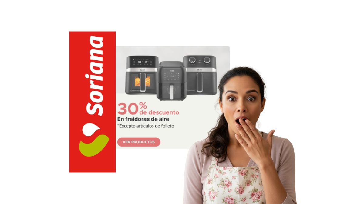 Soriana descuento freidora. Imagen Gemini IA, Canva, Marca