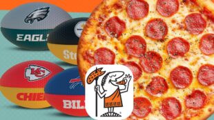 Little Caesars Super Bowl 2026 balones. Cortesía marca, Canva