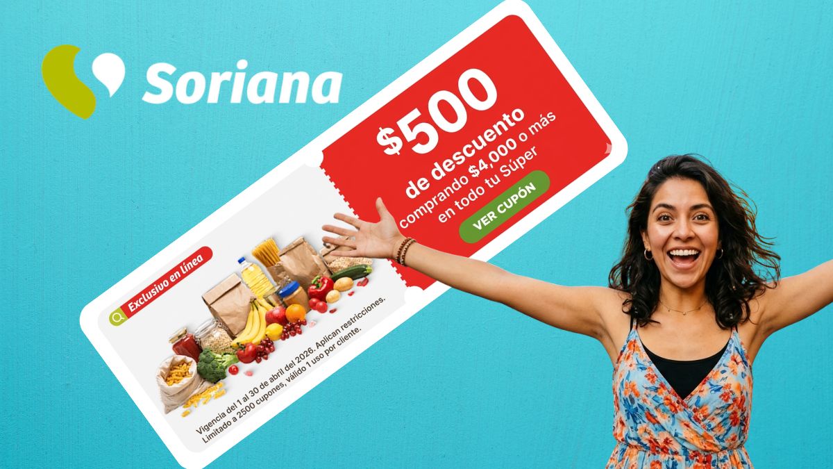 Soriana lanza cupón 500. Imagen marca, IA, Canva