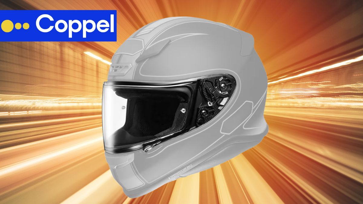 Coppel remata casco para moto Shoei. Imagen marcas, Canva
