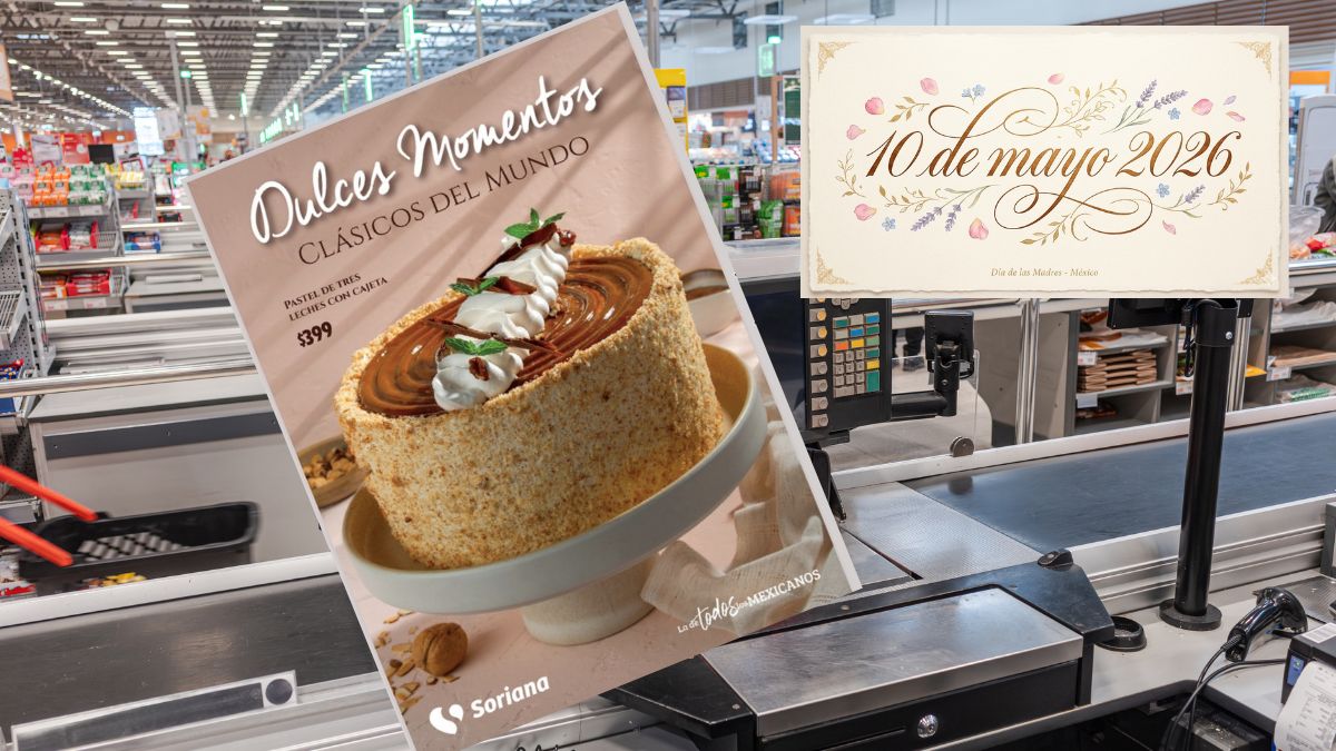 Soriana lanza folleto de pasteles Día de las Madres 2026. Imagen Canva, IA, marca