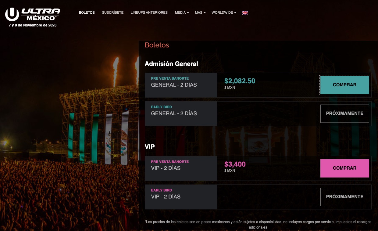 Precios ULTRA México en página web.