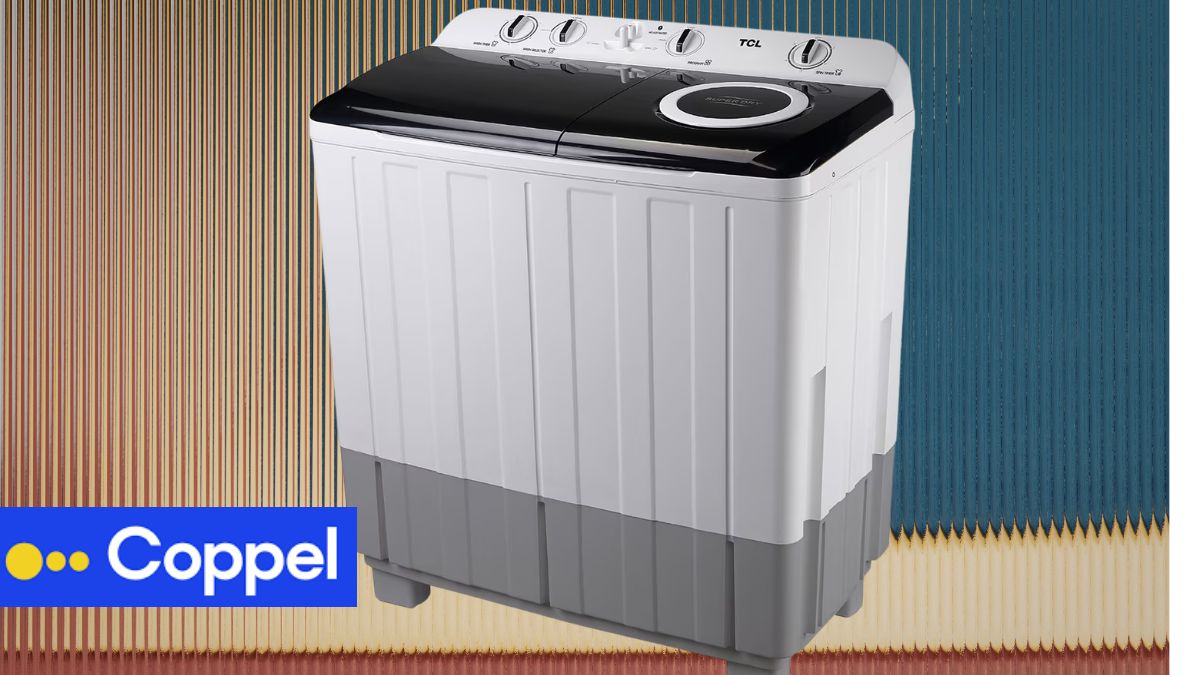 Coppel remata lavdora dobel tina TCL. Imagen marcas, Canva, IA,
