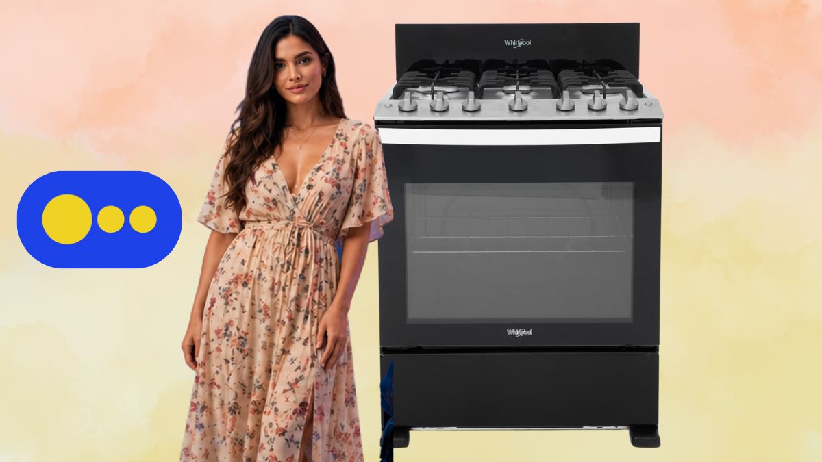 Coppel liquida estufa Whirlpool 6 quemadores. Imagen IA, Canva, Coppel, Whilpool