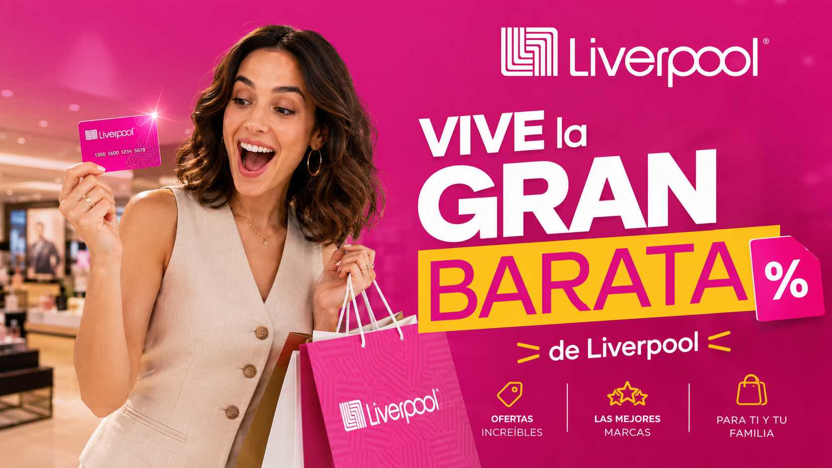 Liverpool activa la Gran Barata 2026 con descuentos en tecnología, electrodomésticos, muebles, belleza y artículos de viaje. Foto: IA.