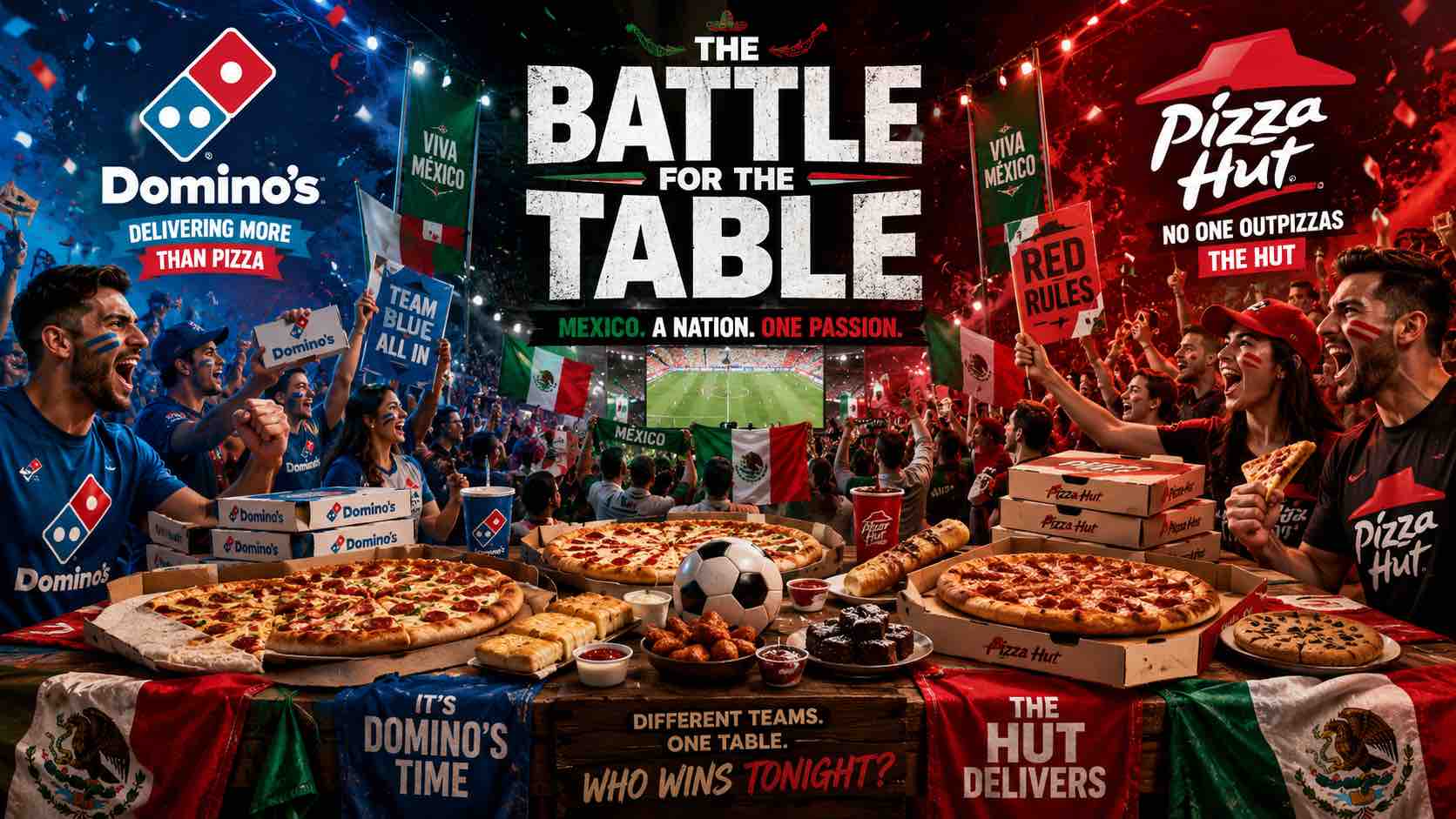 Domino’s y Pizza Hut convierten el Mundial en una batalla por la mesa. Imagen: IA.