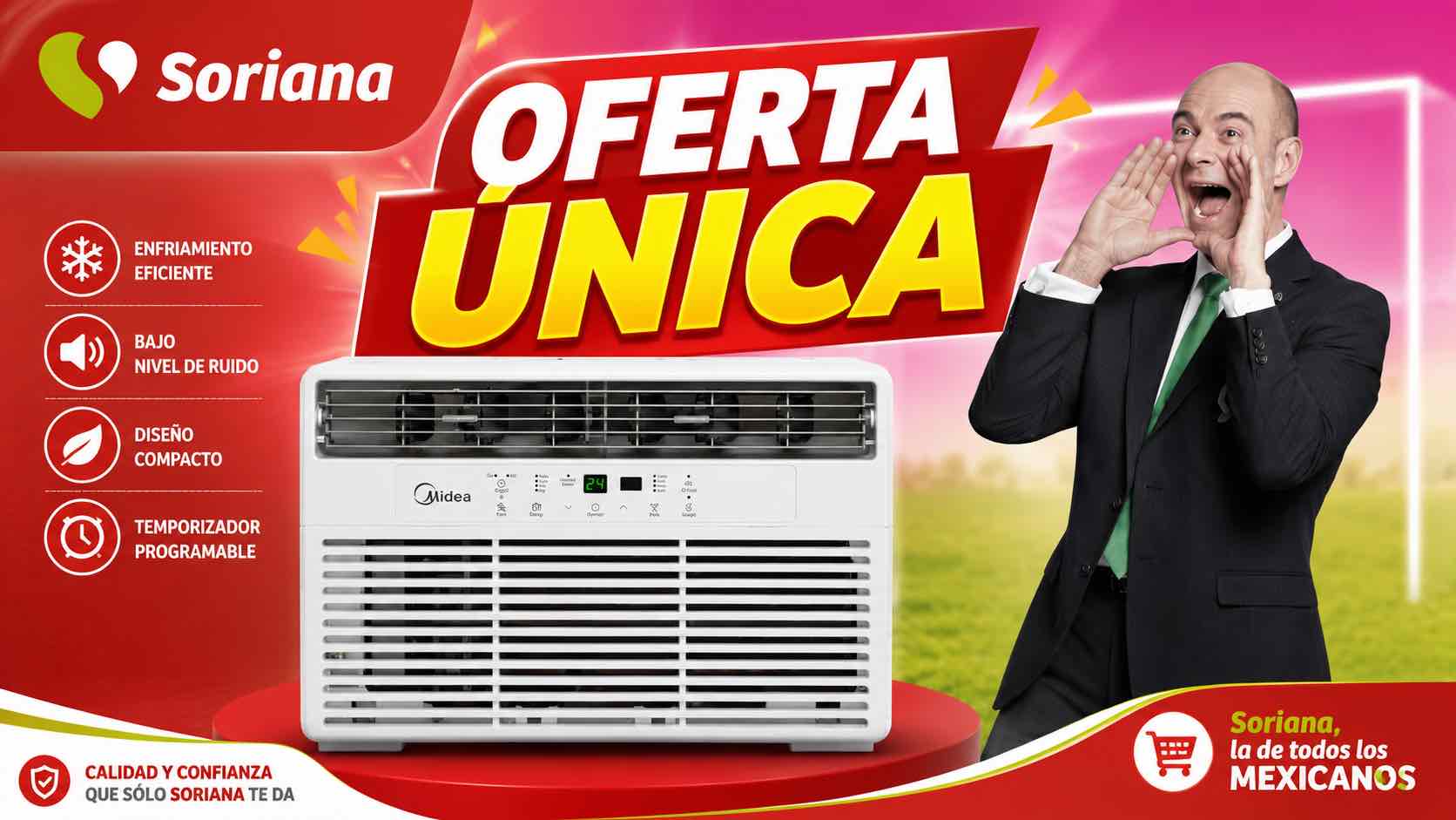 Julio regalado de Soriana aire acondicionado Midea. Imagen: IA.