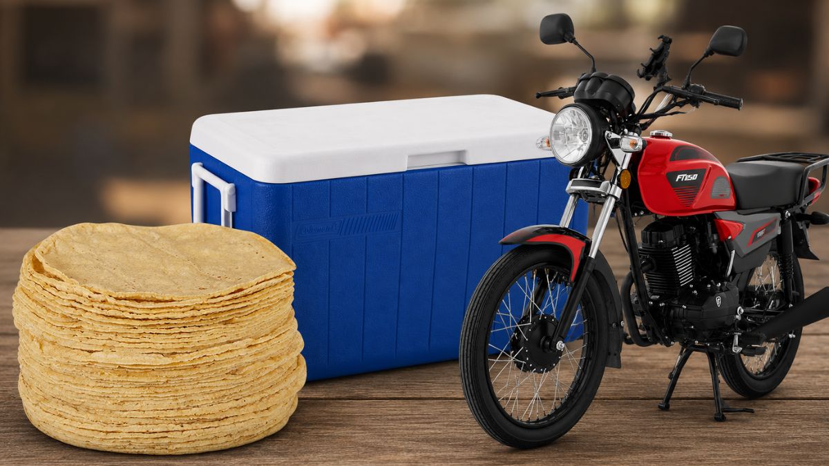 Tortillas en moto y hielera. Imagen especial