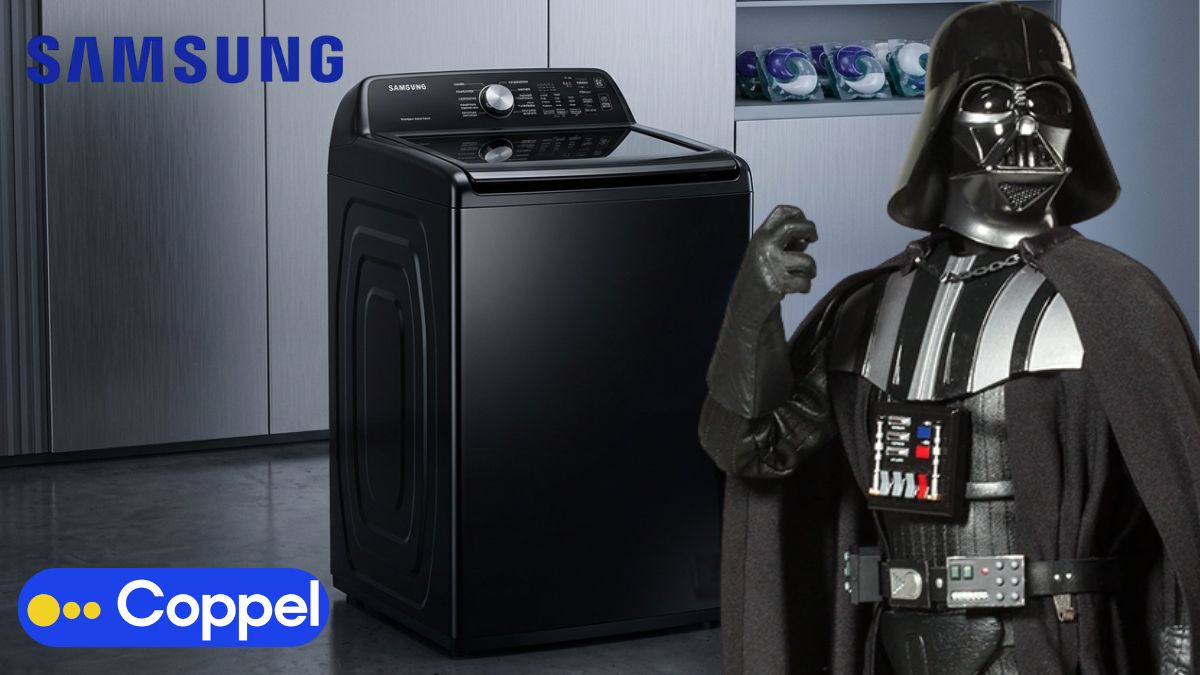 Coppel lanza descuentos en lavadora Samsung Negra. Imagen marca, Canva, especial, IA