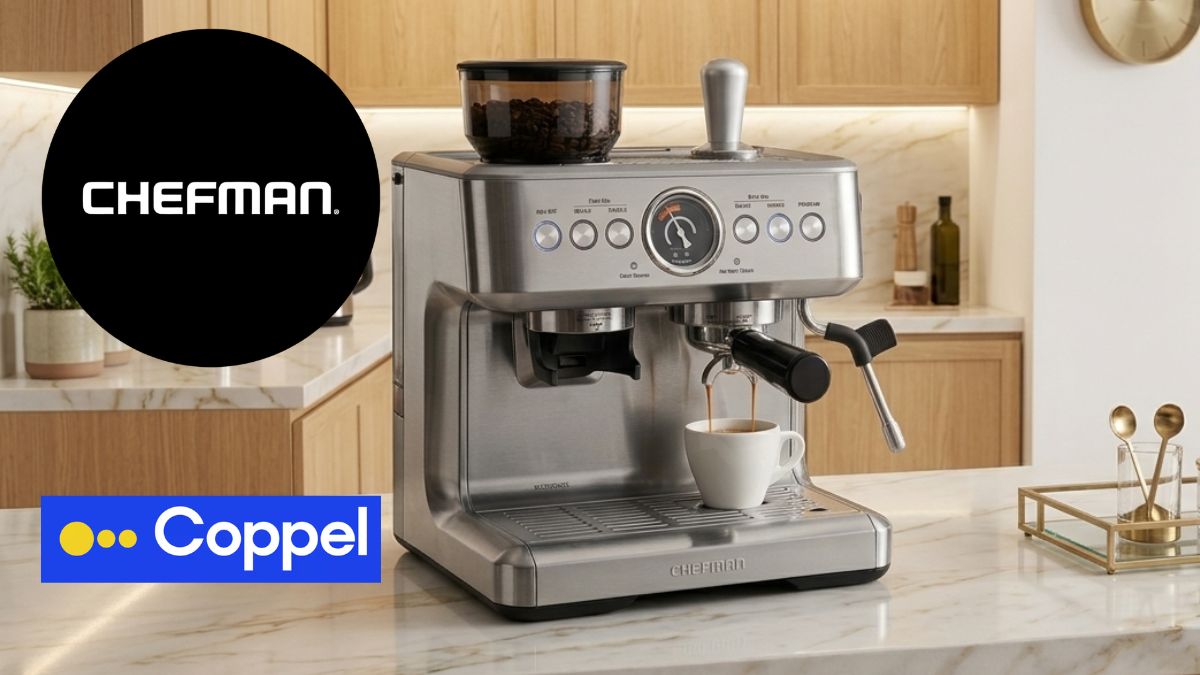 Máquina Expresso. Imagen Chefman, Coppel, Canva, IA