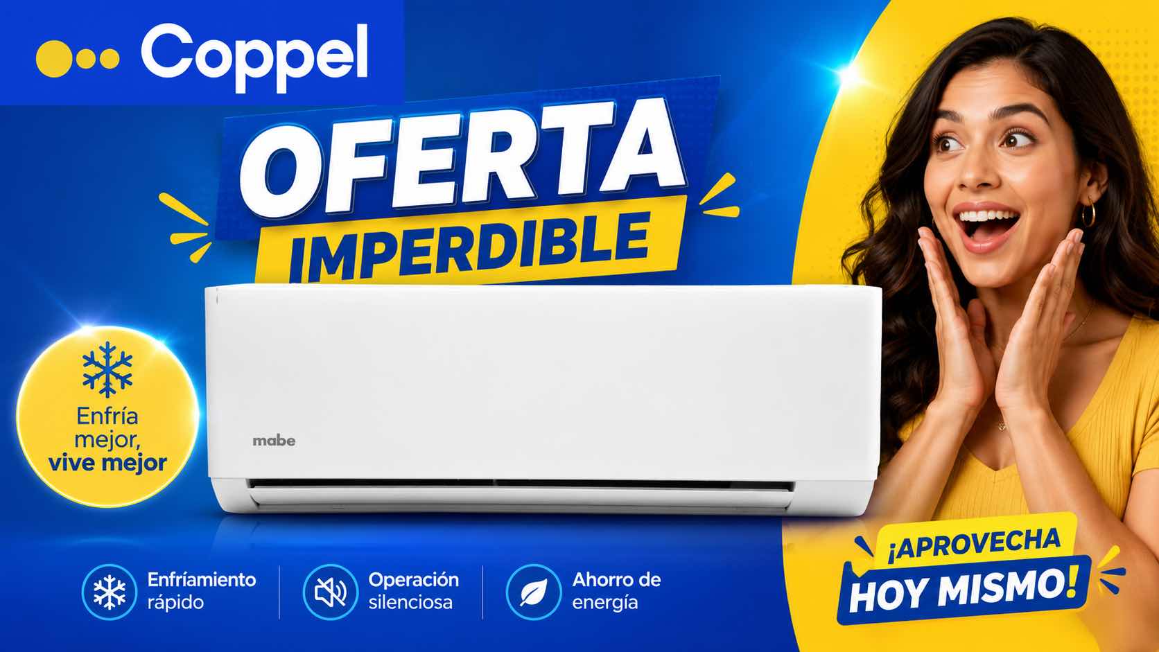 Coppel baja 35% este minisplit Mabe de 12,000 BTU, no dejes ir la oferta. Imagen: IA.